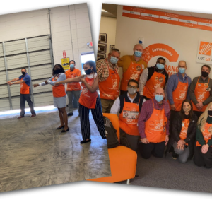 Photo montage of Kendra Byrd at her Home Depot location with team members.
