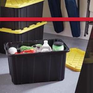 Edge plastics: Photo shows Edge bin filled with cleaning supplies.