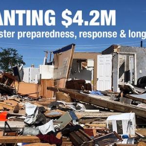 The Home Depot Foundation Granting $4.2M for disaster preparedness, response and long term recovery. Houses destroyed by a hurricane are pictured.