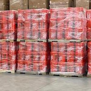 Home Depot disaster kits shrink wrapped and ready for distribution.