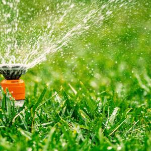 Look for WaterSense meets EPA criteria logo. Sprinkler shown on green lawn.