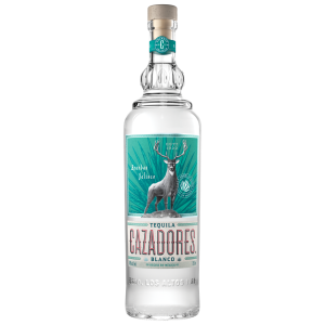 A bottle of Cazadores Blanco tequila