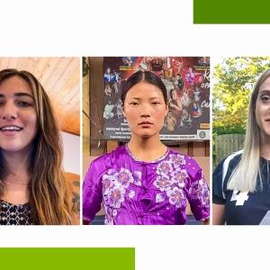 Collage of three portraits of female athletes