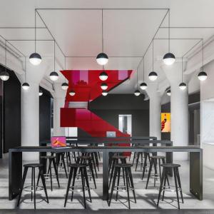 MAC Cosmetics Global Headquarters - cafe with stools