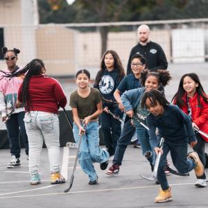 Tthe students enjoyed a ball hockey activation supported by the LA Kings Hockey Development Team.
