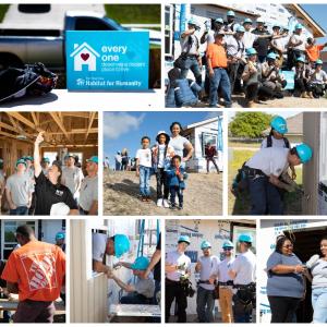 Photo collage showing The Home Depot and Path to Pro volunteers building a home.