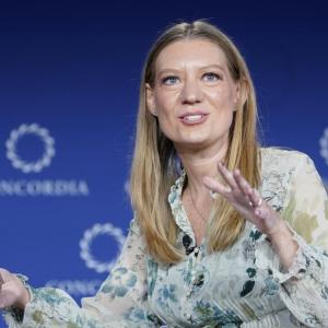 Executive Director, Hanne LeCount on stage at the 2025 Concordia Annual Summit in New York City, NY