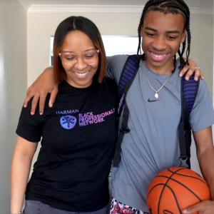 HARMAN Engineer Kelly with her son.