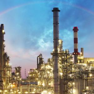 Industrial buildings with rainbow