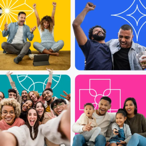 Photo montage of people watching sports.