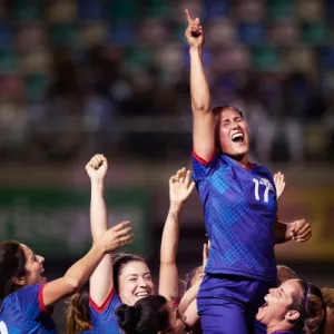 Female soccer team winning the game!