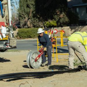 Vasquez works on an electrical cable undergrounding project in Loma Linda.