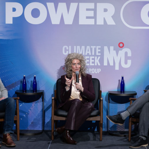 Holly Paeper, President of Commercial HVAC Americas for Trane Technologies, in conversation with Chris Wellise, VP of Sustainability for Equinix and Jeff Young, Environment and Sustainability Editor for Newsweek at Climate Group about the role of climate tech in the data economy.