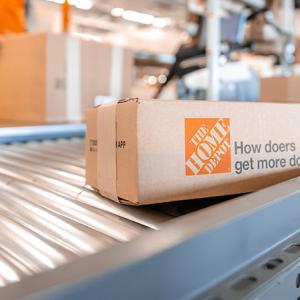 Home Depot Package on a conveyor belt.