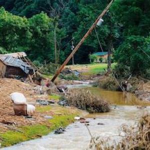 Volunteers, relief kits and flood damage in Kentucky.