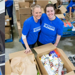 Home Depot volunteers shown fixing storm damage to a home.