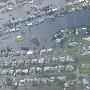 Devastation shown from above in the aftermath of Hurricane Ian.