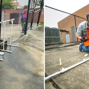 Home Depot volunteers building the water supply manifold.