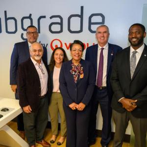 Left to right: New Orleans City Councilmember Oliver Thomas, Sewerage and Water Board of New Orleans Executive Director Ghassan Korban, Veolia North America Municipal Water CEO Karine Rougé, New Orleans Mayor LaToya Cantrell, Veolia North America CEO Frédéric Van Heems, and New Orleans City Councilmember Freddie King visit the new Hubgrade center at New Orleans’ East Bank wastewater treatment plant, the first Hubgrade installation in America to provide digital solutions for wastewater treatment.