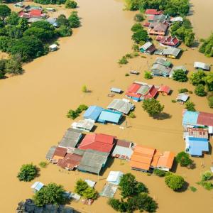 Birds eye view of flooded land