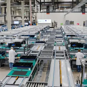 Aerial view of a large factory production line