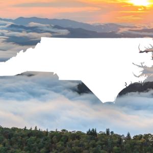 North Carolina Mountains shown with silhouette of state of North Carolina