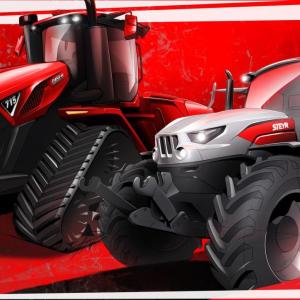 Two large farming tractors, CNH logo