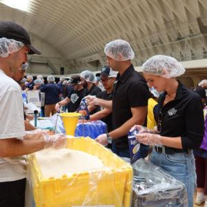 Volunteers from the LA Kings and Blue Shield of California gathered at the LAFD Frank Hotchkin Memorial Training Center to assemble meal kits for families in need.