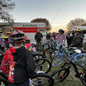 Bikes in front of a UHaul truck