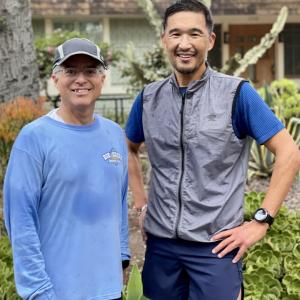 Edison International President and CEO Pedro J. Pizarro relaxes after a run with liver transplant recipient Phil Shin.