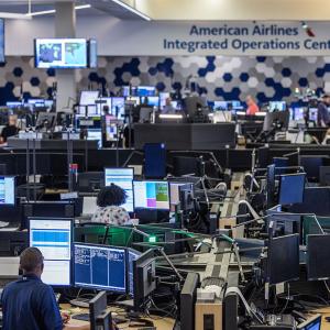 Wide view of the Integrated Operations Center for American Airlines.