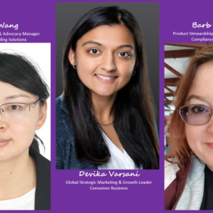 Headshots of Jiaqi Wang, Devika Varsani, Barb Hannah 