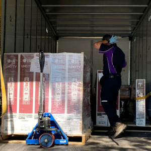 LG televisions are delivered to Cresskill to equip temporary classrooms.