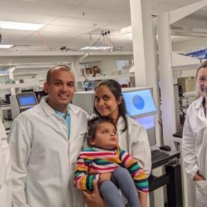 Rarebase Co-founder and COO Omid Karkouti with the Jogani family and Rarebase Director of Discovery Research Sabine Topka, PhD.