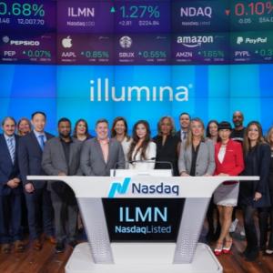 Illumina team shown at the bell ringing at Nasdaq.