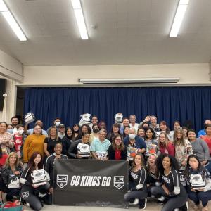  LA Kings Ice Crew and Melissa’s Produce delivered balloons, fresh fruit baskets and lunch bags to all the teachers at the Los Angeles Elementary School.