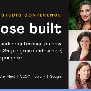 Impact Studio Conference Purpose Built flyer with 5 woman speaker headshots