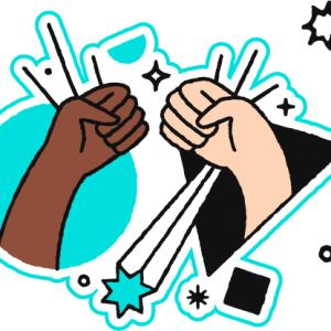 Illustration of a black and a white hand fist pumping.