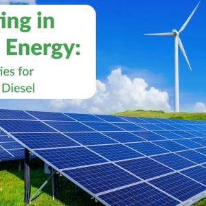 Investing in Green Energy. Solar panels and a windmill shown.