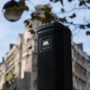 BL PRX One loudspeaker shown against a Paris backdrop.