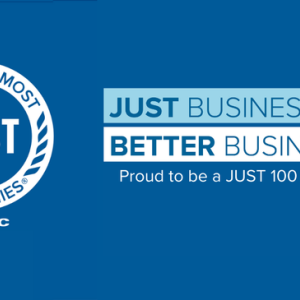 "JUST Business is Better Business" with America's Most JUST Companies logo