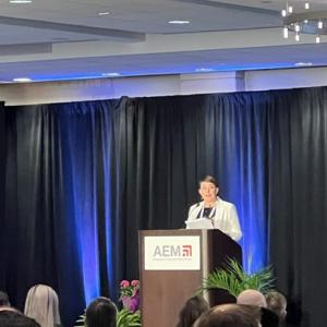 A person stood behind a podium giving a speech 
