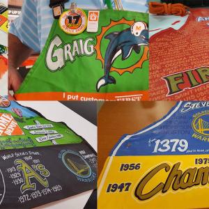 Joe Beland aprons that he painted.