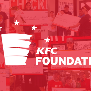 KFC FOUNDATION logo on a collage of photos with a red filter 