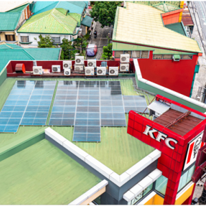 Overhead graphic of solar panels on KFC restaurant