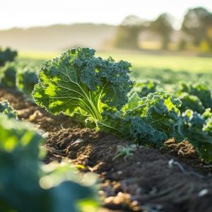 Long rows of curly Kale