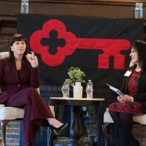 Theresa Slater (left), President and CEO of Empire Interpreting Service, and KeyBank’s Rachel Galusha (right) speak during the 2024 Key4Women Forum in Syracuse, NY