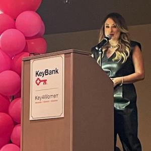 Key4Women keynote speaker addressing the group.