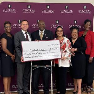 KeyBank and representatives from ,  Central State University shown with a $480,000 grant check.