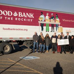 Food Bank of the Rockies truck shown with KeyBank logo.